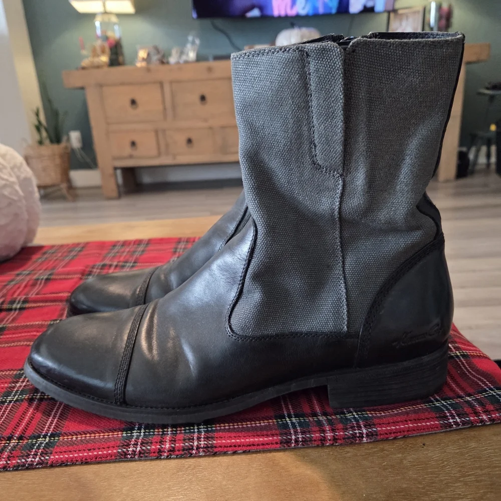 KENNETH COLE MEN'S PERFECT TIMING BLACK SUDE ZIPPER LEATHER BOOTS SIZE 9.5